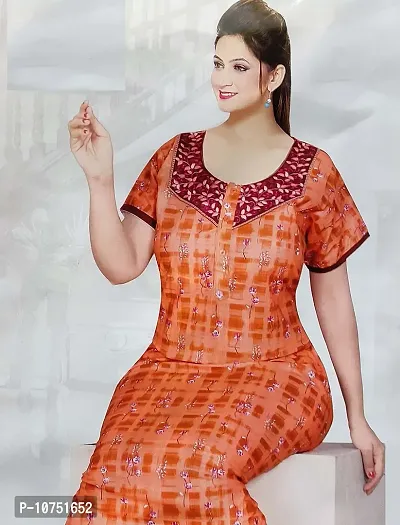 Elegant Orange Cotton Embroidered Nighty For Women