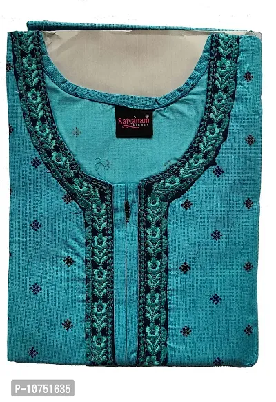Elegant Blue Cotton Embroidered Nighty For Women-thumb2