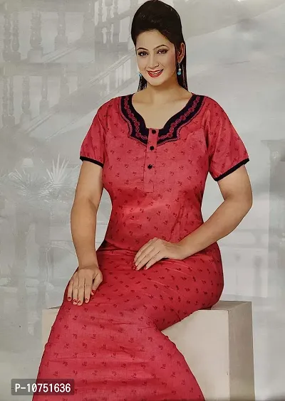 Elegant Pink Cotton Embroidered Nighty For Women