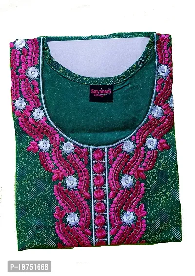 Elegant Green Cotton Embroidered Nighty For Women-thumb2