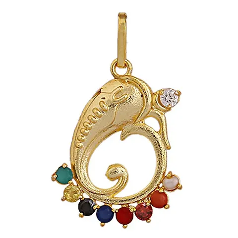 Ganesha Navratna Style Pendant Plated