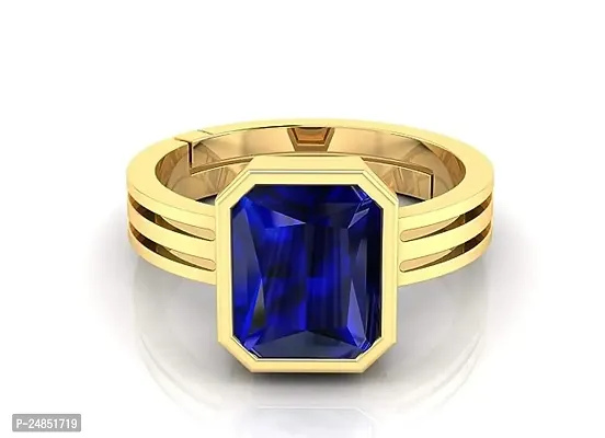 Blue Sapphire Gemstone Ring Brass Plated Astrological Neelam Stone Whit Lab Certified-thumb0
