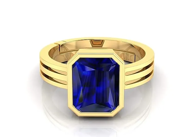 Blue Sapphire Gemstone Ring Brass Plated Astrological Neelam Stone Whit Lab Certified