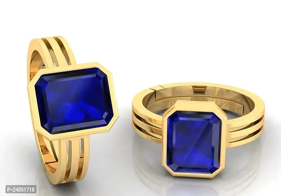 Blue Sapphire Gemstone Ring Brass Plated Astrological Neelam Stone Whit Lab Certified-thumb2