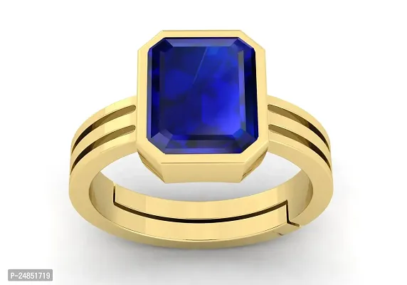 Blue Sapphire Gemstone Ring Brass Plated Astrological Neelam Stone Whit Lab Certified-thumb2