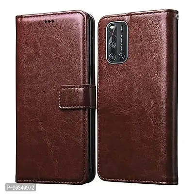 TRENDSHUB Vintage Leather Flip Case Cover with| Protactive Case| wallet stand | Card slot| Flip Case With Holder For Vivo V19 ( BROWN)-thumb0