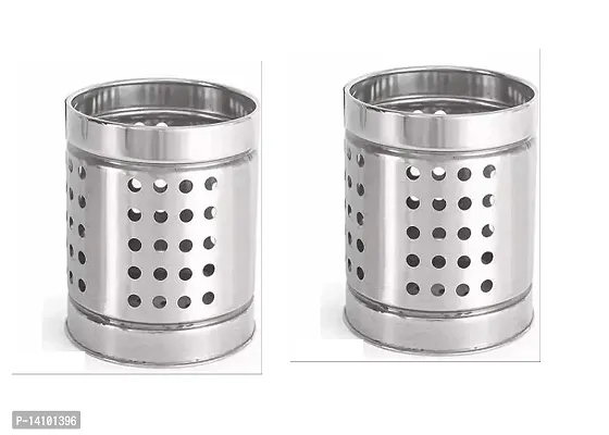 Set Of 2 Stainless Steel Leaf Hole Cutlery Holder