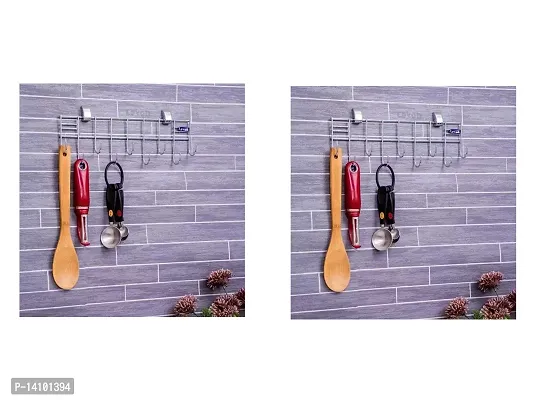 Set Of 2 Stainless Steel Multi Purpose Wire Spoon Hanger Holder Hook Wall Hooks-thumb0