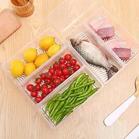 Xiran 6 Fridge Storage Boxes Fridge Organizer with Removable Drain Plate and Lid Stackable Fridge Storage Containers Plastic Freezer Storage Containers for Fish, Meat, Vegetables, Fruits(1500ML)-thumb2