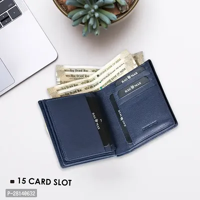 BAGMAN Genuine Leather Wallet   RFID Blocking Wallet for Men  14 Card Slots, 1 ID Window   Large Capacity Can Hold 50 Currency Notes Blue-thumb3