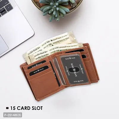 BAGMAN Genuine Leather Wallet   RFID Blocking Wallet for Men  14 Card Slots, 1 ID Window   Large Capacity Can Hold 50 Currency Notes Oak-thumb4