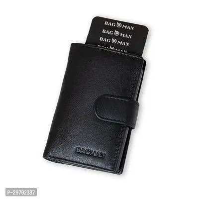 BAGMAN Anti Theft Top Grain Leather RFID Card Holder Cum Minimalist Wallet for Mens and Womens-thumb0