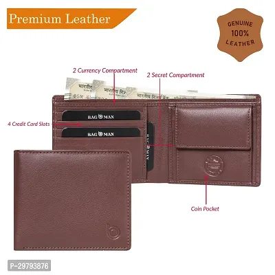 BAGMAN Leather Wallet for Men I 4 Card Slots I 2 Currency Compartments I1Coin Pocket-thumb3