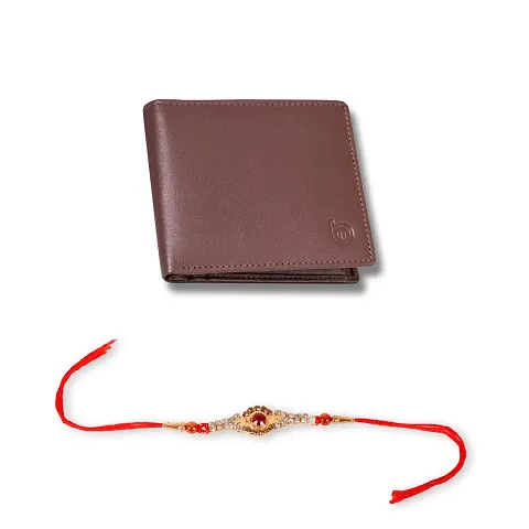 Classy Faux Leather Textured Two Fold Wallet with Rakhi Set