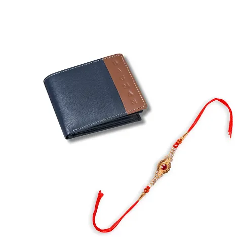 Classy Faux Leather Textured Two Fold Wallet with Rakhi Set