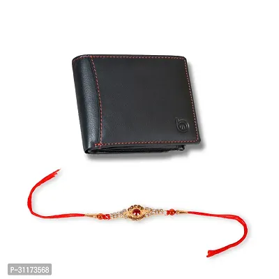 BAGMAN Rakhi Hamper, Mens Leather Wallet for Brother Combo Set (1 Rakhi, 1 Leather Wallet)-thumb0