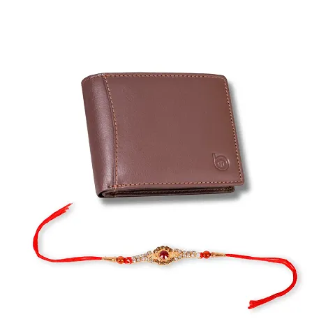 Classy Faux Leather Textured Two Fold Wallet with Rakhi Set