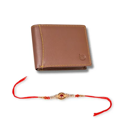 Classy Faux Leather Textured Two Fold Wallet with Rakhi Set