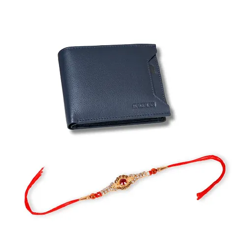 BAGMAN Wallet for Men, Rakhi Combo Set for Brother (1 Rakhi, 1 Leather Wallet)