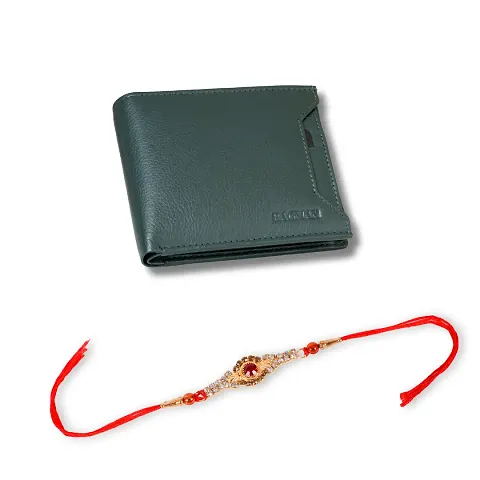 Classy Faux Leather Textured Two Fold Wallet with Rakhi Set