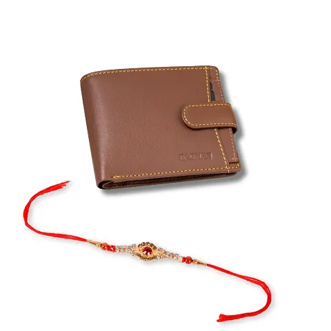 Classy Faux Leather Textured Two Fold Wallet with Rakhi Set