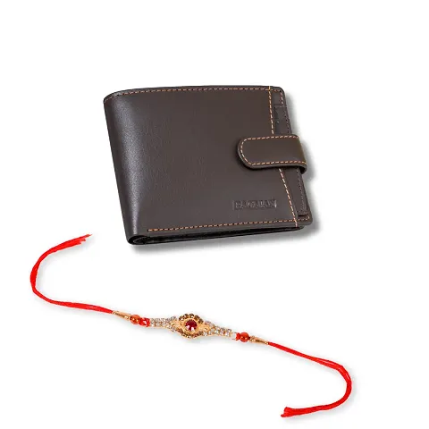 BAGMAN Rakhi Gift Set for Brother - Premium Men's Combo | Gift Set of Leather Wallet , Rakhi for Brother (TAN)