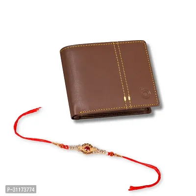 BAGMAN Rakhi Gift Set for Brother - Premium Men's Combo | Gift Set of Leather Wallet, Rakhi for Brother (TAN)-thumb0