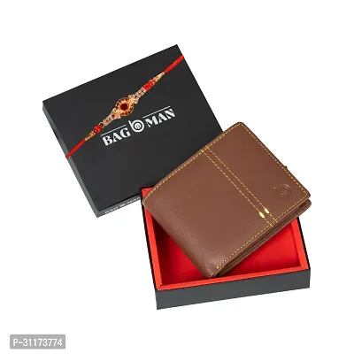 BAGMAN Rakhi Gift Set for Brother - Premium Men's Combo | Gift Set of Leather Wallet, Rakhi for Brother (TAN)-thumb4