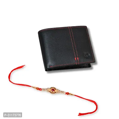 BAGMAN Rakhi Gift Set for Brother - Premium Men's Combo | Gift Set of Leather Wallet, Rakhi for Brother (BLACK)