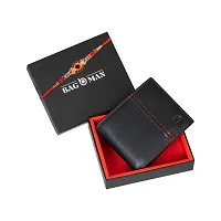 BAGMAN Rakhi Gift Set for Brother - Premium Mens Combo   Gift Set of Leather Wallet, Rakhi for Brother (BLACK)-thumb1