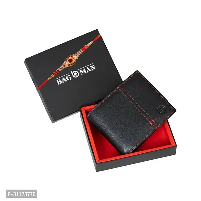 BAGMAN Rakhi Gift Set for Brother - Premium Mens Combo   Gift Set of Leather Wallet, Rakhi for Brother (BLACK)-thumb2