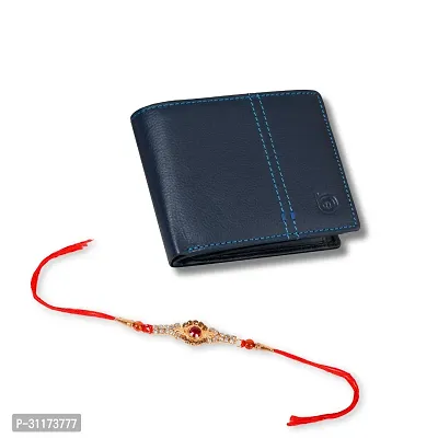 BAGMAN Rakhi Gift Set for Brother - Premium Men's Combo | Gift Set of Leather Wallet, Rakhi for Brother (BLUE)