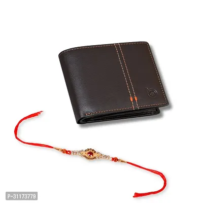 BAGMAN Rakhi Gift Set for Brother - Premium Men's Combo | Gift Set of Leather Wallet, Rakhi for Brother (BROWN)