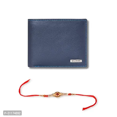 BAGMAN Rakhi Gift Hamper for Brother | Classic Wallet for Men Combo/Gift Set of Leather Wallet and Rakhi for Brother (BLUE)