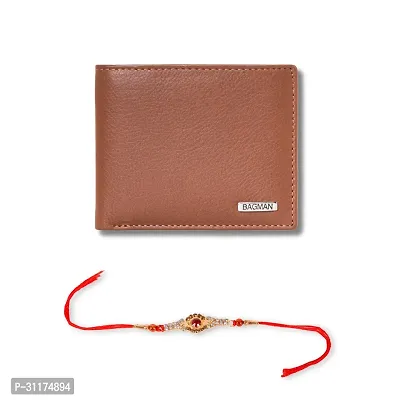 BAGMAN Rakhi Gift Hamper for Brother | Classic Wallet for Men Combo/Gift Set of Leather Wallet and Rakhi for Brother (TAN)