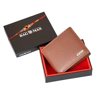 BAGMAN Rakhi Gift Hamper for Brother   Classic Wallet for Men Combo/Gift Set of Leather Wallet and Rakhi for Brother (TAN)-thumb1