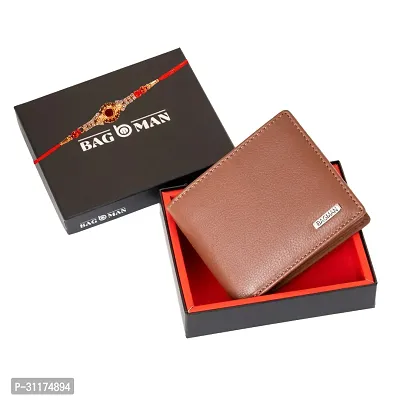 BAGMAN Rakhi Gift Hamper for Brother   Classic Wallet for Men Combo/Gift Set of Leather Wallet and Rakhi for Brother (TAN)-thumb2