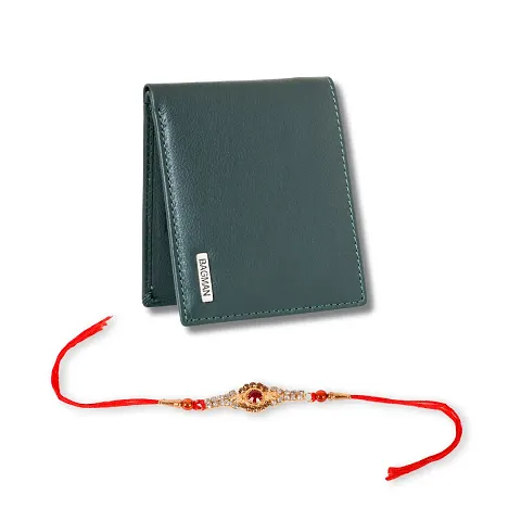 Classy Faux Leather Textured Two Fold Wallet with Rakhi Set