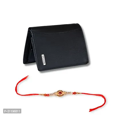 BAGMAN Rakhi Gift Hamper for Brother - Classic Mens Leather Wallet, and Rakhi Combo Gift Set for Brother (BLACK)