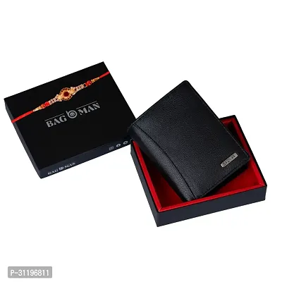 BAGMAN Rakhi Gift Hamper for Brother - Classic Mens Leather Wallet, and Rakhi Combo Gift Set for Brother (BLACK)-thumb2