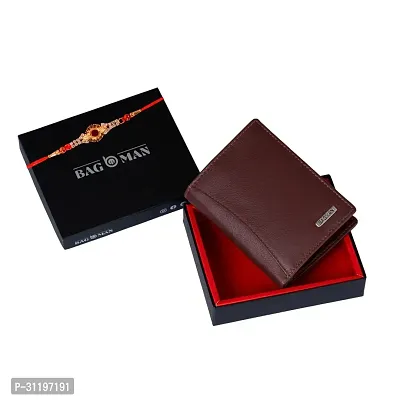 BAGMAN Rakhi Gift Hamper for Brother - Classic Men's Leather Wallet, and Rakhi Combo Gift Set for Brother (MAROON)-thumb3