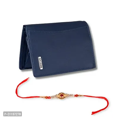 BAGMAN Rakhi Gift Hamper for Brother - Classic Mens Leather Wallet, and Rakhi Combo Gift Set for Brother (BLUE)