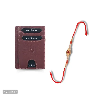 BAGMAN Rakhi Gift Hamper for Brother - Classic Men's Leather Card Holder, and Rakhi Combo Gift Set for Brother (MAROON)