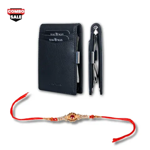 BAGMAN Rakhi Gift Set for Brother - Premium Men's Combo | Gift Set of Leather Money Clip , Rakhi for Brother (BLACK)