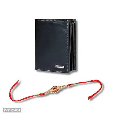 BAGMAN Rakhi Gift Set for Brother - Premium Men's Combo | Gift Set of Leather Wallet, Rakhi for Brother (BLACK)-thumb0