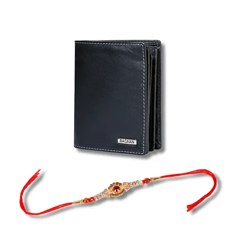 BAGMAN Rakhi Gift Set for Brother - Premium Men's Combo | Gift Set of Leather Wallet, Rakhi for Brother (BLACK)