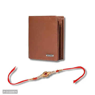 BAGMAN Rakhi Gift Set for Brother - Premium Men's Combo | Gift Set of Leather Wallet, Rakhi for Brother (TAN)