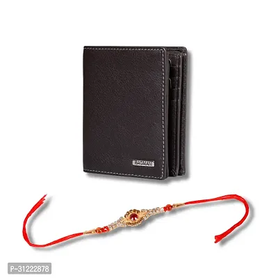 BAGMAN Rakhi Gift Set for Brother - Premium Men's Combo | Gift Set of Leather Wallet, Rakhi for Brother (BROWN)-thumb0