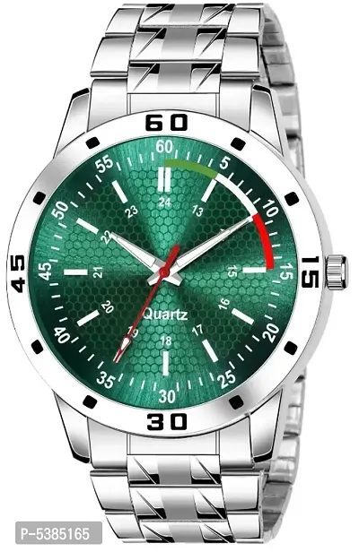 Green Colour Sining Dial With Steel Belt Analog Watch