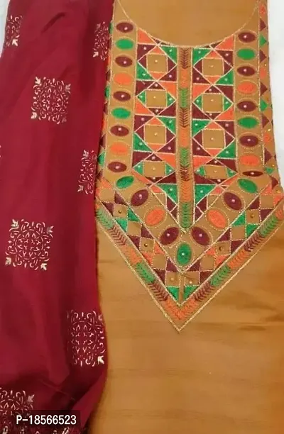 Elegant Multicoloured Cotton Embroidered Dress Material with Dupatta For Women-thumb0